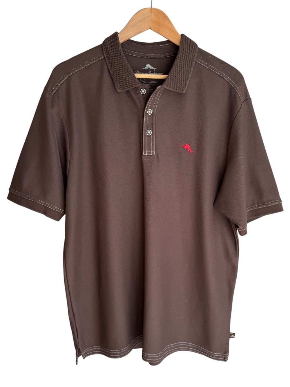 Tommy Bahama Supima Cotton Polo Shirt Sz L Brown Short Sleeve Collared Preppy